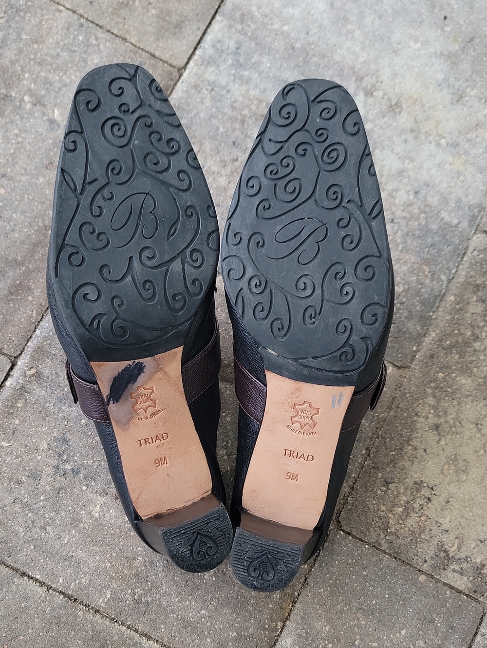 Vintage 90's Brighton Triad Mules Clogs Sz 9 Buckle Accent Brown & Black Leather - Picture 11 of 13